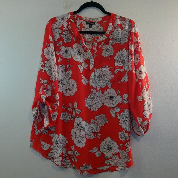 SAMI & JO WOMEN'S TOP BLOUSE RED WHITE SIZE 1X - Picture 1 of 7